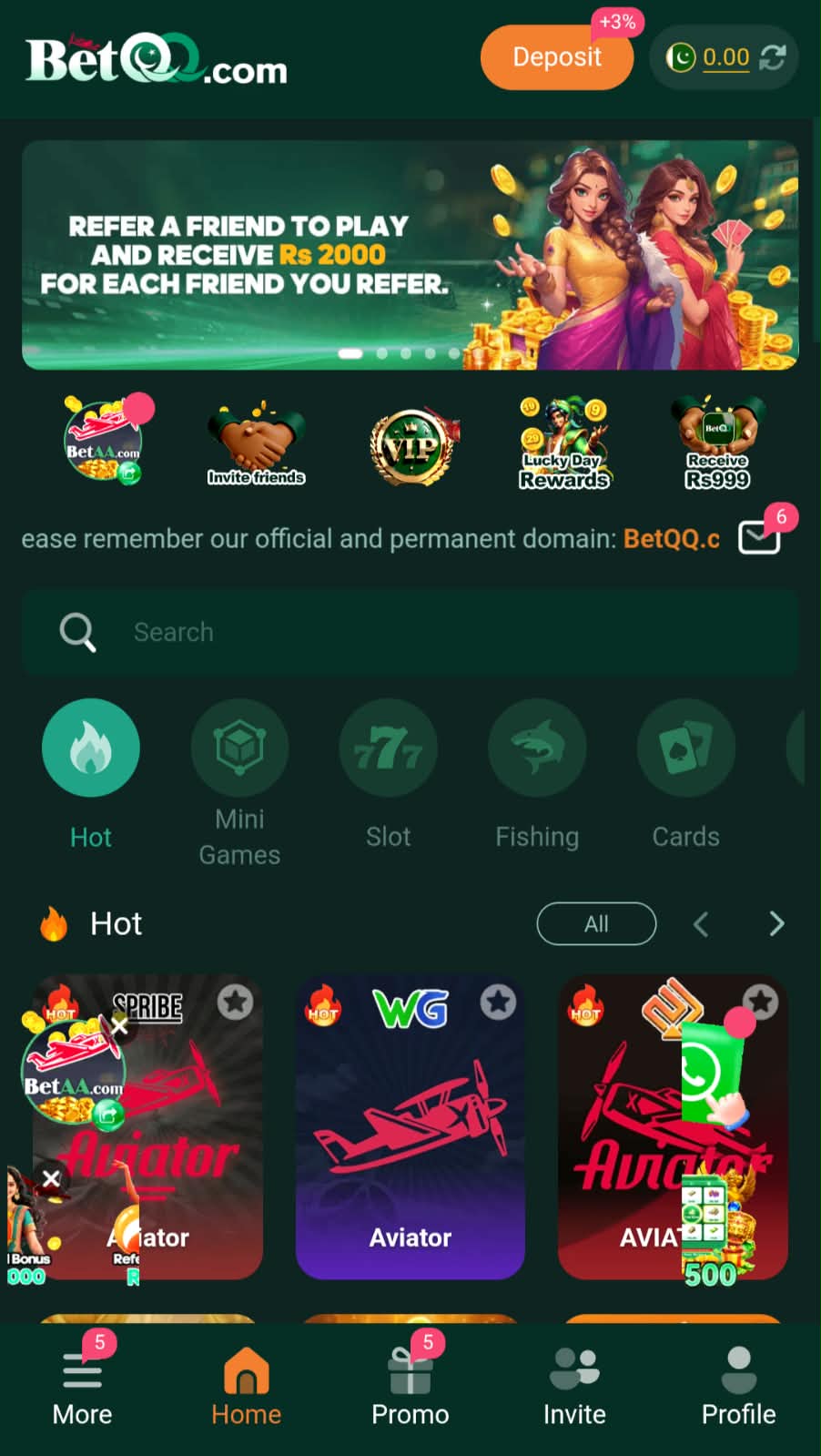 BetQQ Game home screen