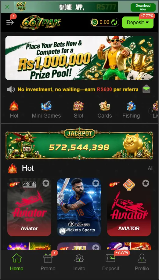 667Pak Game home screen