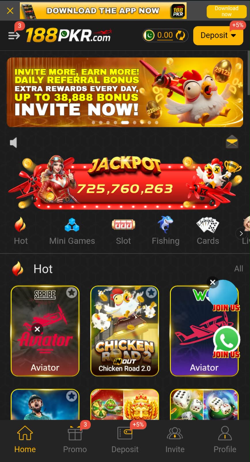 188PKR Game home screen
