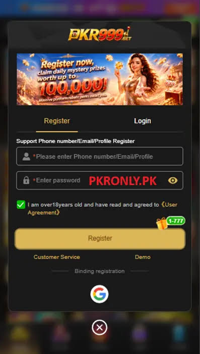 PKR999 registration, signup, login page