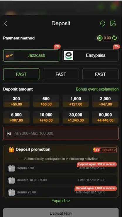 666A Game APK deposit page showing JazzCash and EasyPaisa payment methods - APKHK.com.pk