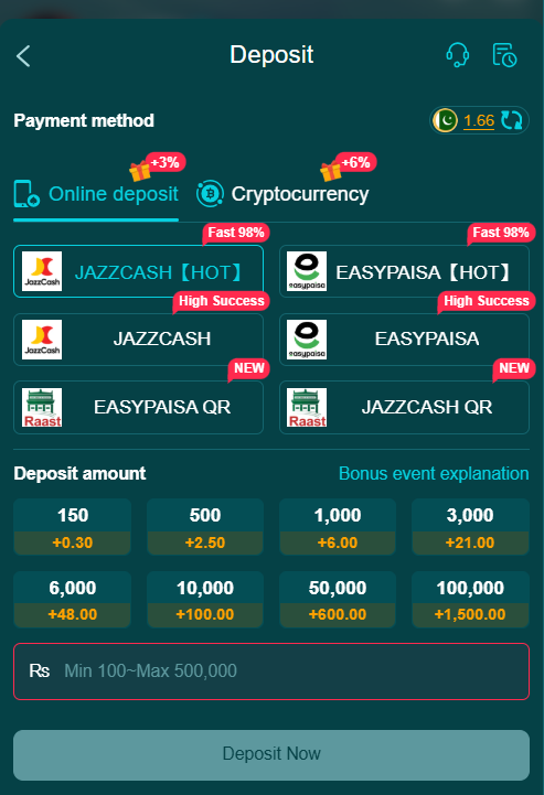 HH98 deposit payment options